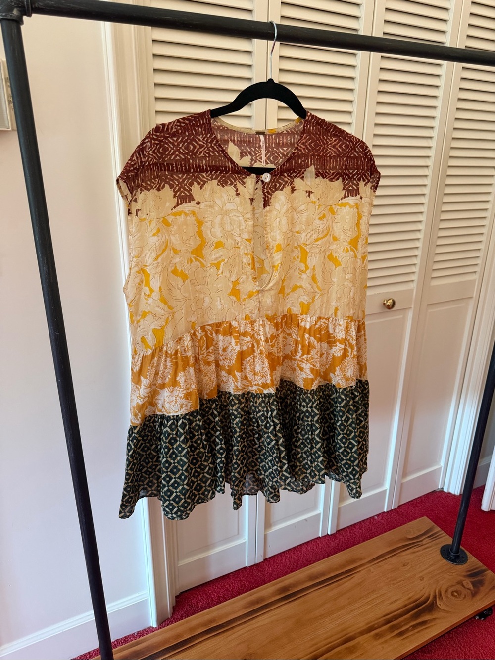 Free People Mixed-Print Tiered Sleeveless Tunic - Rust, Mustard, Cream & Olive